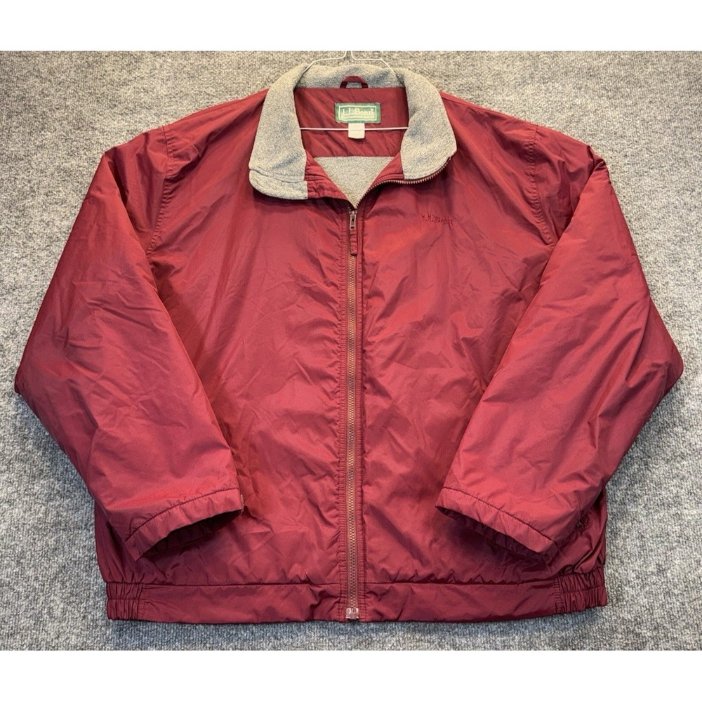 Vintage LL Bean Men's XXL Red Fleece Lined Nylon Full Zip Jacket Coat